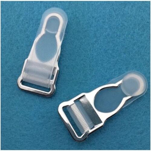 100 pcs/pack 1.4cm Silver Metal+ Transparent PP Garter Garment clips klip Clothing accessories Sewing Supplies TQ510