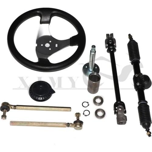 300mm Steering Wheel 435mm Assembly Full Steel Gear Rack Pinion 380mm U Joint Tie Rod Knuckle Assy For Go Kart Buggy UTV Bike