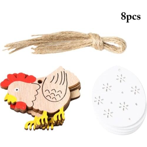 8PCS Easter Wooden Ornament DIY Cartoon Cute Chicken Ornament Wood Egg Ornament Easter Hanging Ornaments