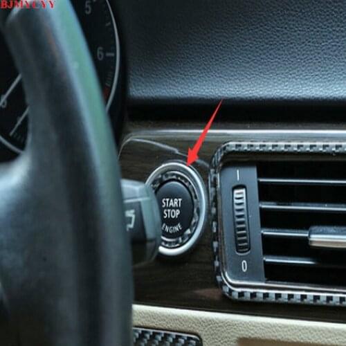 BJMYCYY Car start stop engine button carbon fiber decorative ring for BMW 3 series E90 E92 E93 2005-2012