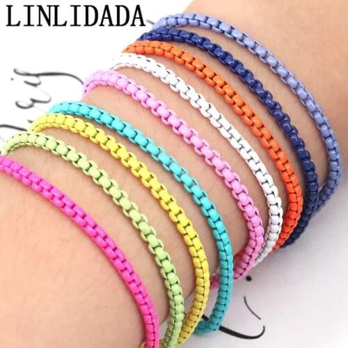 10Pcs,Newest Fashion Box Chain Bracelets Enamel Bracelet Jewelry Colorful Link Chain Bracelet for woman girl