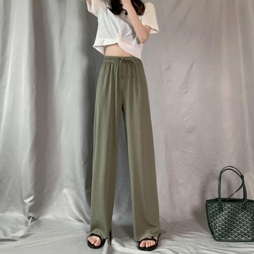 Womens Wide-Leg Pants Summer Thin High Waist Loose Drooping 2021 New Cropped Slimming Straight Casual Pants
