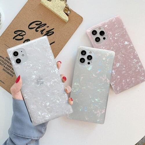 Glitter Dream Shell Square Phone Case For iPhone 12Pro 11 12 Pro Max XR XS Max X 7 8 Plus 12Mini 12 11Pro 11 Soft IMD Back Cover
