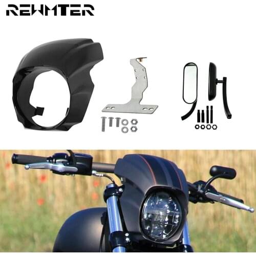 Motorcycle Black Headlight Fairing Cover Windshield Front Mask W/ 8mm&10mm Mini Oval Mirrors For Harley Softail Breakout 18-2020