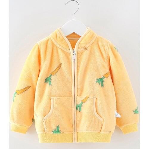 Toddler Kids Clothes Cartoon Print Jackets Baby Girls Boys Winter Warm Cute Zipper Solid Thick Fleece Coat Warm Outerwear