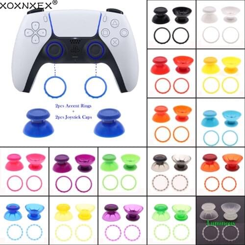 For Sony Playstation 5 PS5 Controller 3D Analog Mushroom Cap Thumbstick Joystick Cover with Accent Rings Plastic