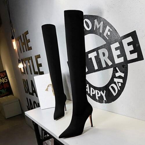 Women Sexy Super Boots Ladies Over Knee Boots Autumn Winter Pointed Elastic Fabric 9.5cm High Heel Socks Boots