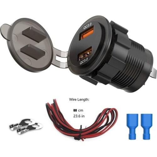 Dual QC3.0 USB Charger Socket, 36W Waterproof Quick Charge 3.0 Power Outlet Adapter for 12V/24V Car Boat Marine Moto