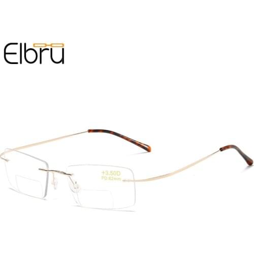 Elbru Anti Blue Light Bifocals Rimless Reading Glasses Ultralight Square Women Men Frameless Presbyopic Glasses Diopters 1.0 4.0