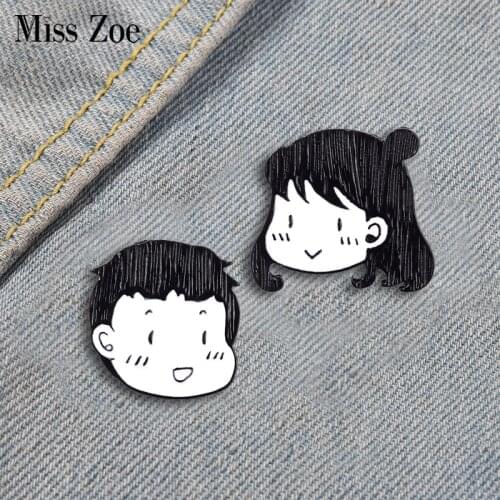 Portrait Enamel Pins Korean Style Hand Drawn Head Brooches Bag Hat Backpack Lapel Pin Gifts for Children