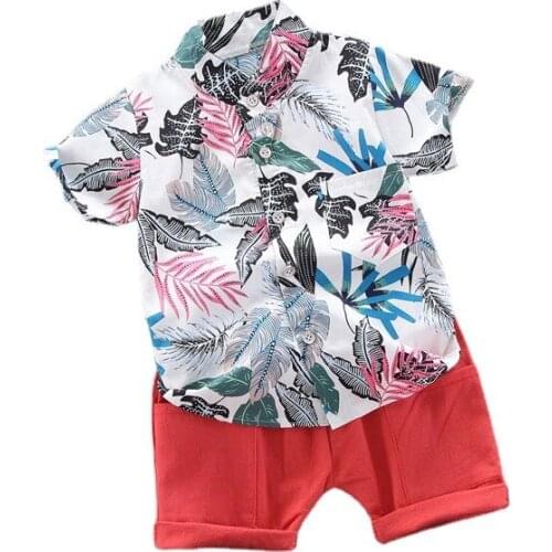 New Baby Boys Fashion Clothes Suits Summer Kids Girls Casual Clothes Set Leaf Print T-shirt+solid Shorts Toddler Clothing Sets
