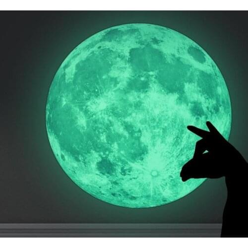 Hot Sale 30cm Luminous Moon 3D Wall Sticker for kid room living room bedroom decoration home decal Glow in the dark Wall Sticker