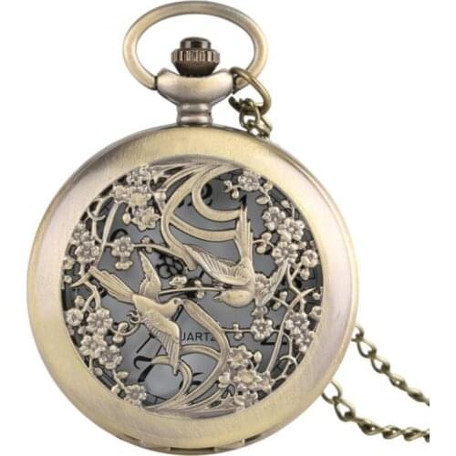 Flower and Bird Necklace Girlfriend Beautiful Watch Flower Box Exquisite Quartz Pocket Watch Health Gift