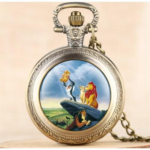Antique Lion King Theme Fob Pocket Watch Quartz Pendant Necklace Clock Numerals Analog Display Children Watches Gifts New 2019