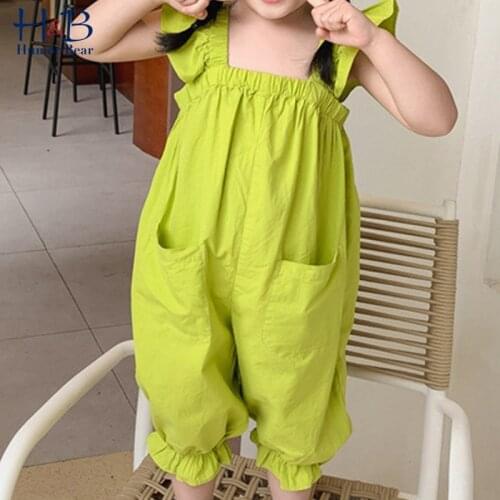 Humor Bear Girls Jumpsuit NEW Summer Flying-Sleeve Girls Overalls Jumpsuit Loose Korean Kids Palysuit