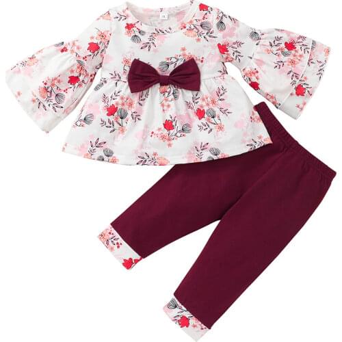 2021-07-01 Lioraitiin 0-24M Newborn Baby Girl Autumn 2Pcs Clothing Set Long Sleeve Floral Printed Top Red Long Pants Outfit