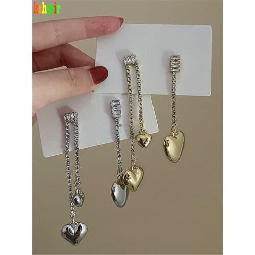 Kshmir Simple temperament metal earrings asymmetrical heart metal earrings design tassel long heart earrings jewelry gift 2021