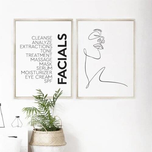 Facials Quotes Canvas Print Spa Beauty Decor Esthetician Gift Woman Face Sketch One Line Drawing Art Painting Scandinavian Decor