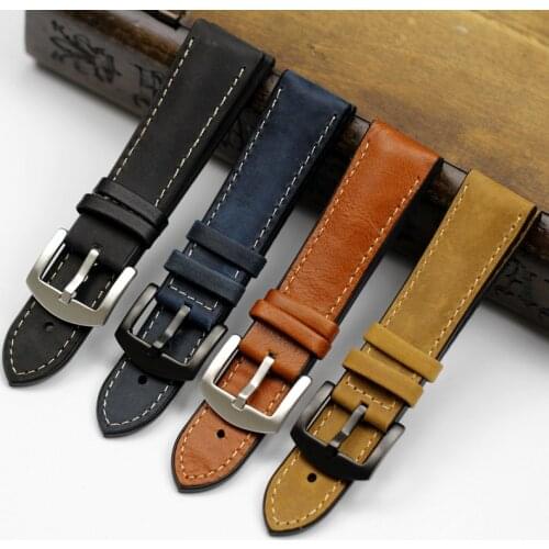 20mm 22mm 24mm Black Blue Brown Khaki Genuine Leather + Rubber Watchband For Tudor Oris U-boat Timex Pilot Wath Strap Belt