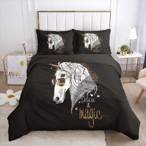 Cartoon Bedding Set for kids baby duvet cover set for home bed linen bed set family sets Euro 200x220 Black horse