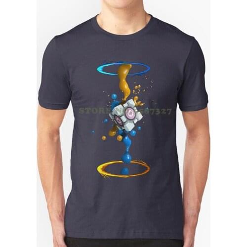 Cartoon Print Short Sleeve T Shirt Portal 2 Mens Gel Splatter Basic T-shirt