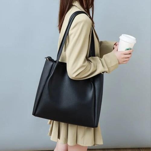 Real leather one shoulder soft shopping bag