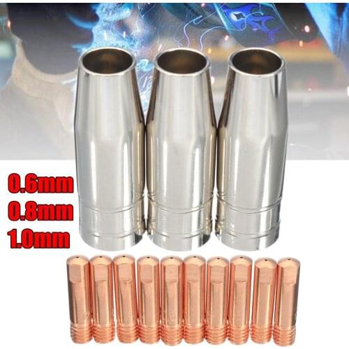 13Pcs 15AK 0.6mm/0.8mm/1.0mm Welding Torch Shroud Nozzle Tip Kit