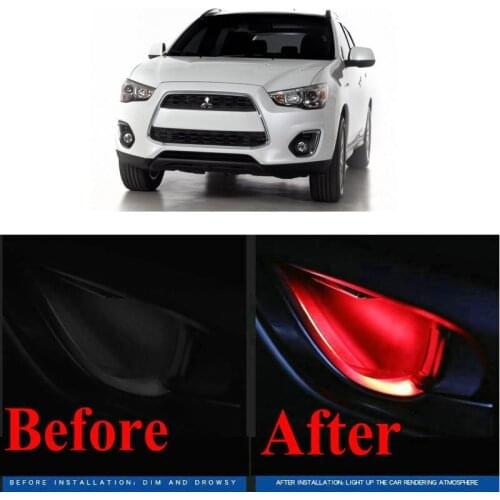 4pc CF style stickers on cars interior inside door handle atmosphere lamp for mitsubishi asx lancer outlander l200 lancer 10