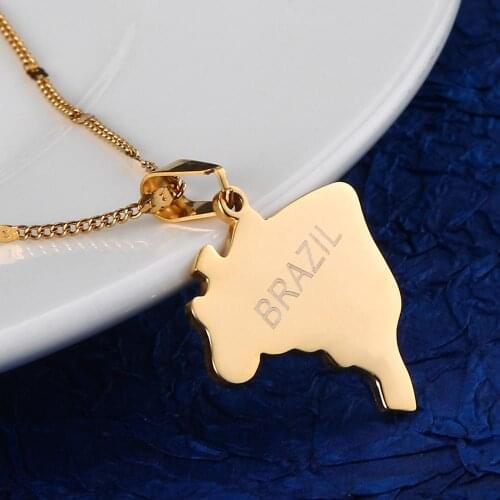 Stainless Steel Fashion Brazil Map Brasil Flag Pendant Necklaces for Women Brazilians Charm Jewelry