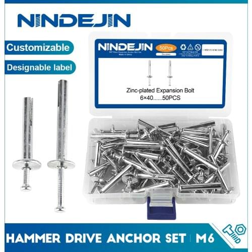 NINDEJIN 35/50pcs Hammer Drive Rivet Pin Anchor Set Zinc Alloy Concrete Anchor M6 Pin-Drive Anchors for Block and Brick
