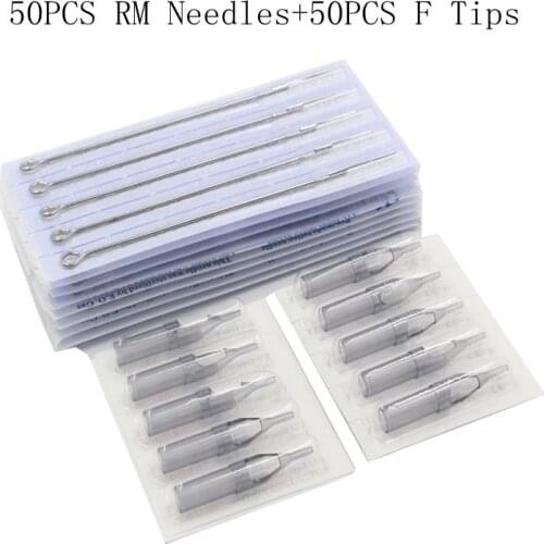 Disposable 50pcs 5RM 7RM 9RM 11RM 13RM 15RM Tattoo needles +50pcs 5FT 7FT 9FT 11FT 13FT 15FT GREY Tattoo tips kit