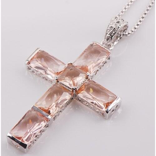 Cross Morganite 925 Sterling Silver Fashion Jewelry Pendant TE431