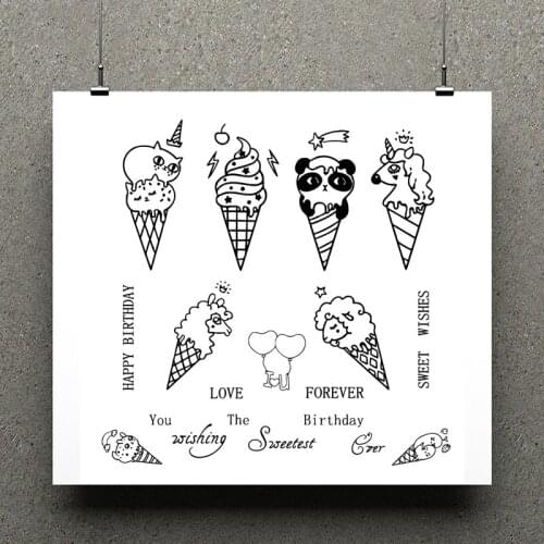 AZSG Cute Panda Ice Cream Clear Stamps For Scrapbooking DIY Clip Art /Card Making Decoration Silicone Stamps Crafts