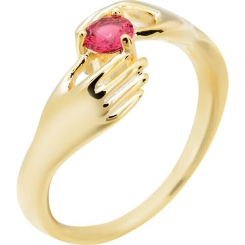 Sweet Romantic Golden Hand, Fashion Classic Ring with Red Zircon, Gift for Women/Girls J Z-017