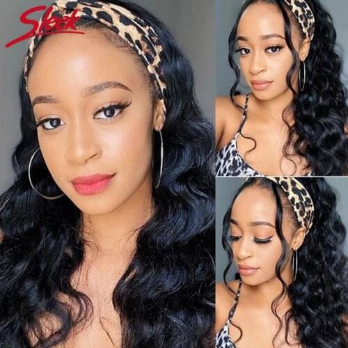 Sleek Body Wave Headband Wig Human Hair Easy Half Wig Brazilian Remy Hair Headband Wig Natural Hair Machine Wig