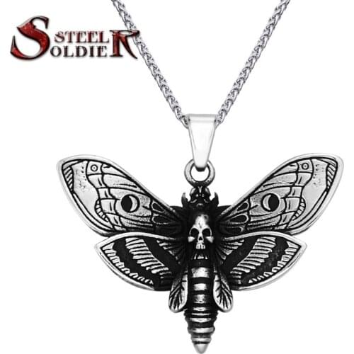 Steel soldier Punk Style Death Head Skull Butterfly Moth Stainless Steel Chain fashion Jewelry