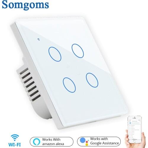 EU UK 4 Gang 1 2 Way Wifi Wall Switch Wireless Remote Light Relay App Touch Control Smart Switch Work with Alexa Google Home