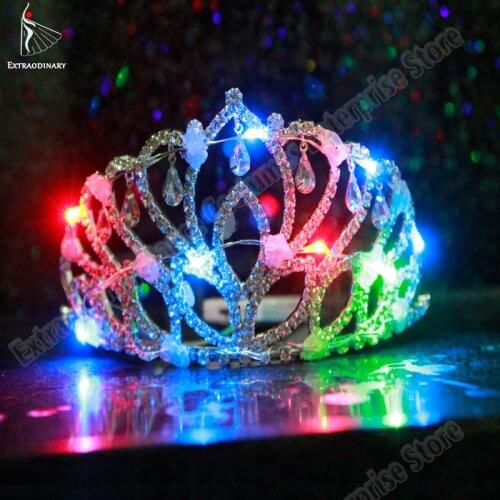 LED Crown 1 Pcs Coloful Hair Accessories Women Headband Wedding Royal Tiara Flashing Light up For Stage Performance Party Gift