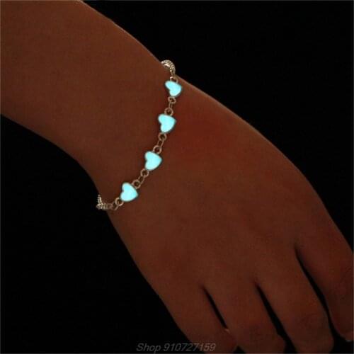 Luminous Heart Bracelets Light Up Anklets Blue Fluorescent Jewelry Glow in Dark D01 20 Dropshipping