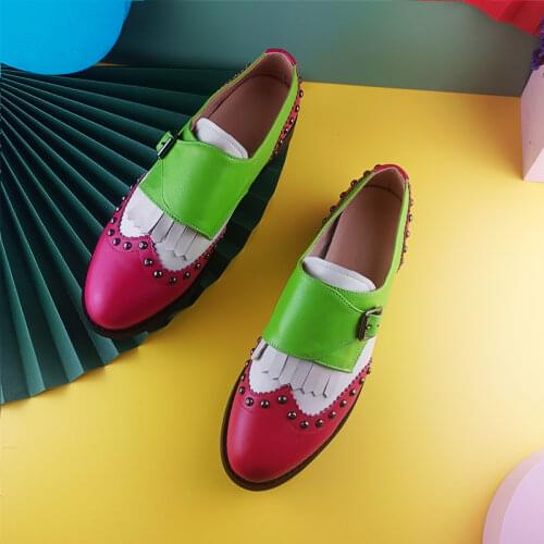 Cow leather big woman US size 9 designer vintage flat shoes round toe handmade black white oxford shoes for women 2020 spring