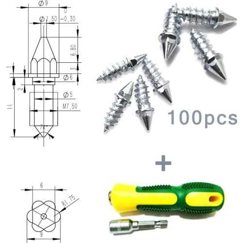 100Pcs Winter Car Vehicle Anti Slip Screw Stud Wheel Tire Snow Nail Spike Screws Car-styling With Gift Installation tools