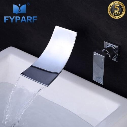 FYPARF New Waterfall Bathroom Faucet Cold Hot Single Handle Wall Faucet Water Vessel Bathroom Taps Chrome Polished Basin Faucets