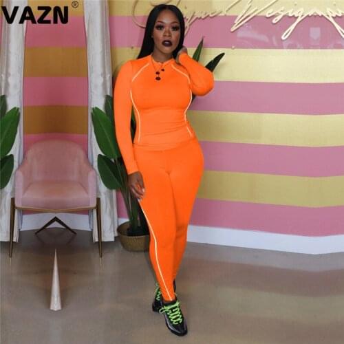 VAZN 2020 Top Quality Energy Simple Young Sexy Soft Regular Tracksuits Solid Full Sleeve Top Long pants Slim Women 2 Piece Set