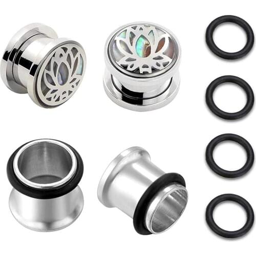 2 Pairs Stainless Steel Screwed Ear Tunnles Plugs 00g to 13/16" Gauges for Ears Gauge Stretcher Piercing with Rubber O-Rings