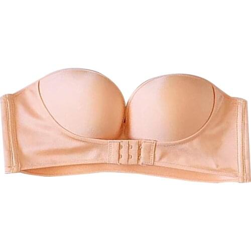 1/2 Cup Push Up Bra Front and Behind Buckle Underwear Women Sexy Deep V Strapless Stealth Brassiere Wire Free Thicken Lingerie
