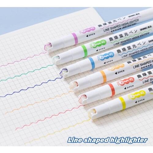 1/3/6pcs Line Shaped Highlighter Pen Multi Color Roller Tip Curve Liner Marker Highlighter Novelty Stationery School A6253