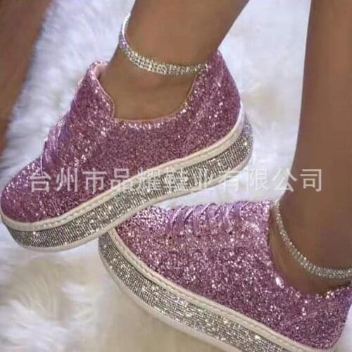 2021 New fashion rhinestone sequins flat lace up large size casual shoes women size 43 women shoes