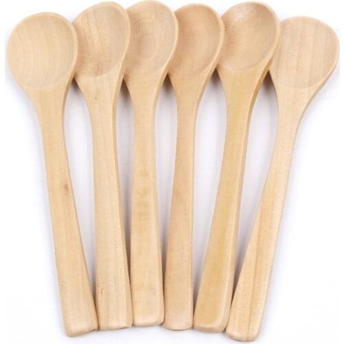 6PCS Wooden Soup Spoon Kitchen Cooking Teaspoons Condiment Utensil Coffee Scoops Kid Ice Cream Sugar Spoon Tableware Tool