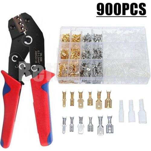 900pcs 2.8/4.8/6.3mm universal spring plug wire crimp crimping hand tool connectors Terminals Electrical Insulated Kit + Plier