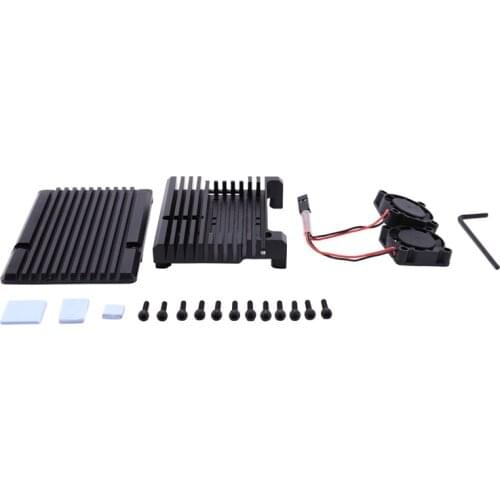 For Raspberry Pi 4 Aluminum Case with Dual Cooling Fan Metal Shell Black Enclosure for Raspberry Pi 4 Model B